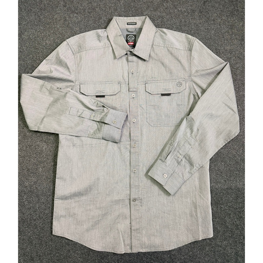Wrangler ATG All Terrain Gear Mens Medium Gray Button Down Shirt Hiking Outdoors